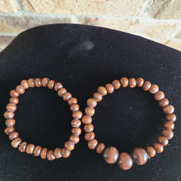 Men's wood grain beaded bracelet set - Picture 2 of 3